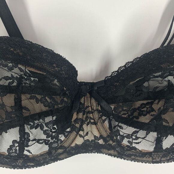 Adore Me Women's Floral Lace Back Hook Adjustable Strap Wired Bra Black Size 34B - Picture 3 of 7